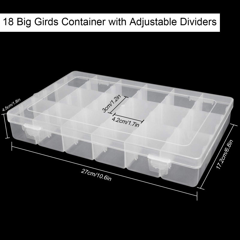 FengWu 5 Pack Plastic Jewelry Organizer Box 18 Big Girds Clear Storage Organizer Case with Adjustable Dividers Jewelry Storage Container Multi Compartment Storage Box for Washi Tape, Bead, Gem, Rock - Image 2